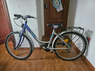 Bicicleta urbana plateada y azul