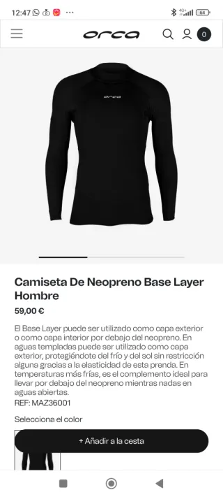 Camiseta Neopreno Orca Base Layer Hombre XXL