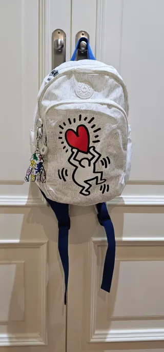 Mochila Kipling Mini Keith Haring Blanca