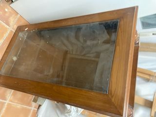 Mesa baja salón recibidor madera y cristal