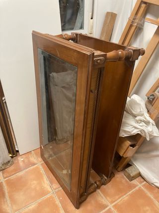 Mesa baja salón recibidor madera y cristal