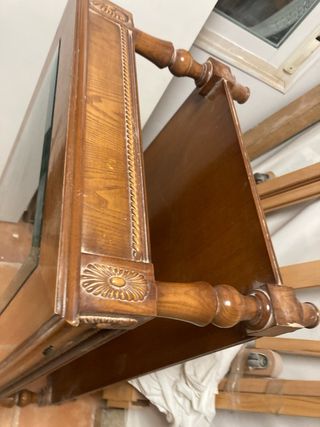 Mesa baja salón recibidor madera y cristal