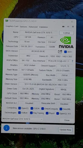 MSI GeForce GTX 1070 Ti 8GB Twin Frozr VI