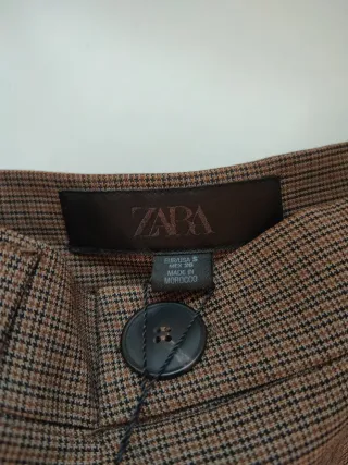 Shorts Zara Cuadritos Beige/Marrón Sin Estrenar
