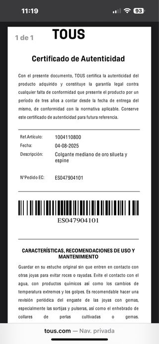 Colgante Tous Oro 18k 750