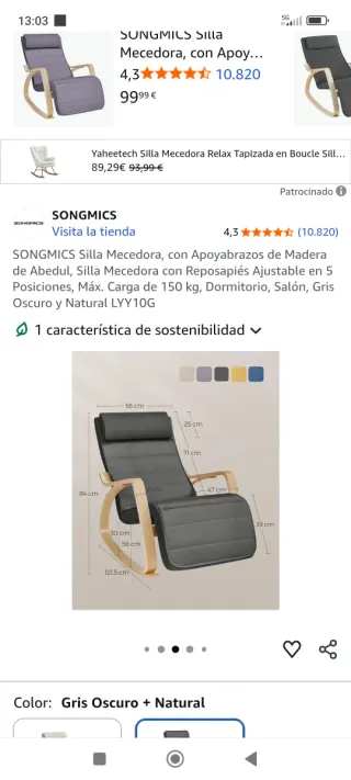 Silla Mecedora SONGMICS Nueva Sin Abrir
