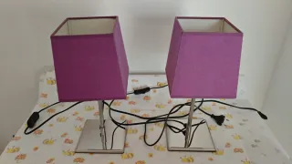 Juego 2 Lámparas Moradas Mesita Noche