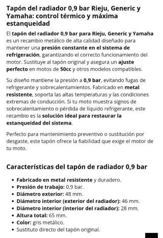 Tapón Radiador Coche 0.9 Bar
