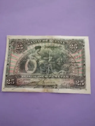 Billete 25 Pesetas 1907. Plastificado.