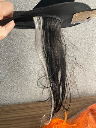 Lote accesorios fiesta bruja, peluca, gorros pies