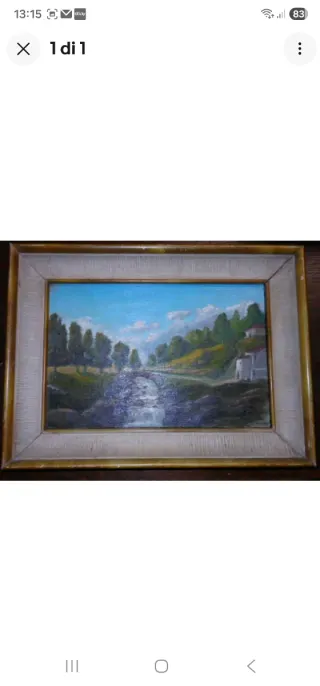 Dipinto Sec. XX Veduta fiume e ponte