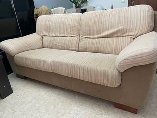 Sofá 2 plazas tela beige rayas