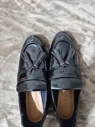 Mocasines Zara Mujer Negros con Flecos