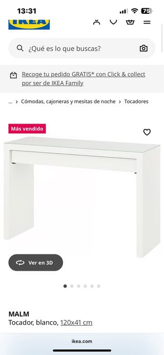Tocador MALM blanco 120x41 cm