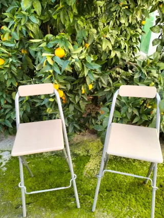 2 Taburetes Plegables Beige y Gris