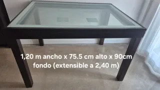Mesa de comedor extensible cristal y madera