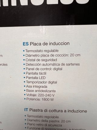 Placa Inducción Princess 1800W Touchscreen