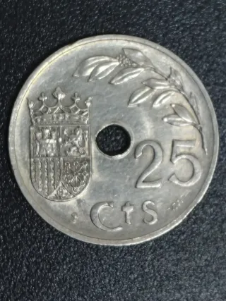 Moneda níquel España 25 cts 1937 II año triunfal