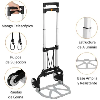 Carrito plegable de transporte 80 kg con mango tel