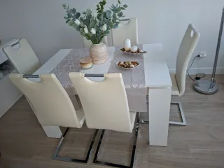 Mesa y 4 Sillas Comedor Beige/Blanco