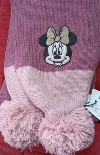 Sciarpa Minnie Mouse rosa/lilla con pon pon