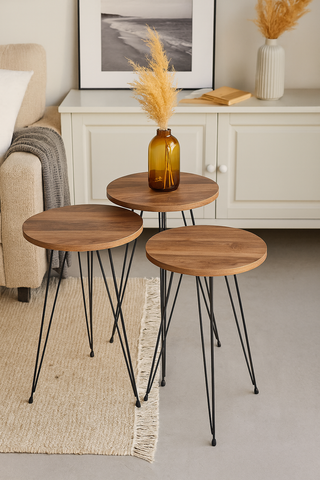 Tavoli Nido Rotondi in Legno e Metallo