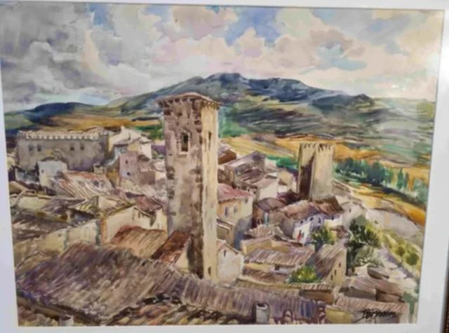 B.V.T. DAVIES (TARRAGONA) ACUARELA PUEBLO RURAL