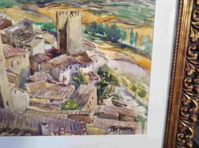 B.V.T. DAVIES (TARRAGONA) ACUARELA PUEBLO RURAL