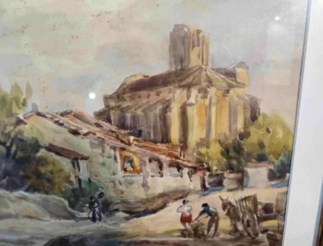 B.V.T. DAVIES (TARRAGONA) ACUARELA PUEBLO RURAL