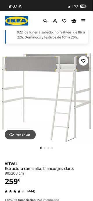 Cama alta infantil blanca IKEA + colchón nuevo