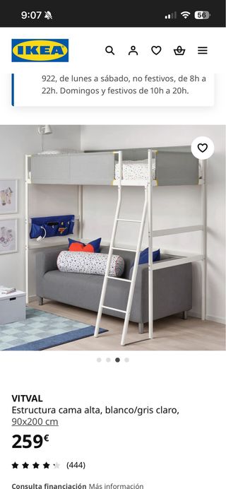 Cama alta infantil blanca IKEA + colchón nuevo