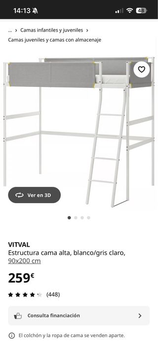Cama alta infantil blanca IKEA + colchón nuevo