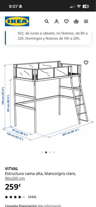 Cama alta infantil blanca IKEA + colchón nuevo