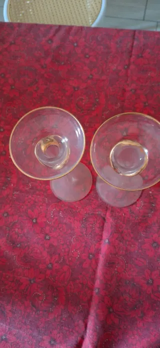 Portacandele in vetro soffiato con bordo oro