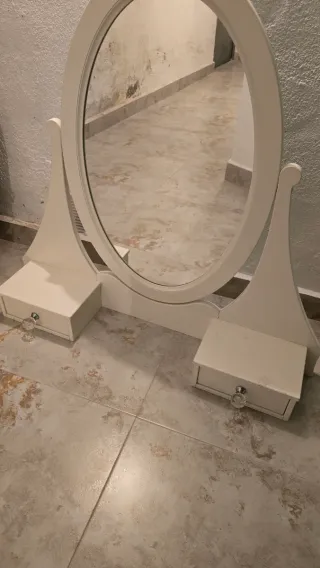 Espejo tocador blanco con cajones