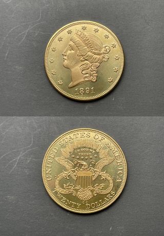 Réplica 20 dolares oro «Liberty Head» 1891 (Latón)