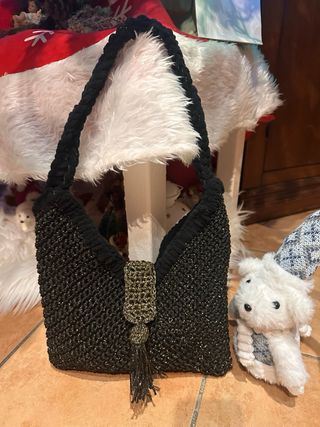 Borsa uncinetto nera con perline