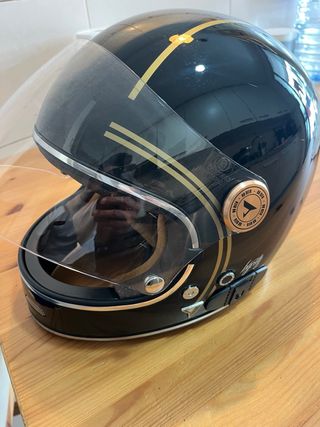 Casco Moto Café Racer Retro Negro Dorado