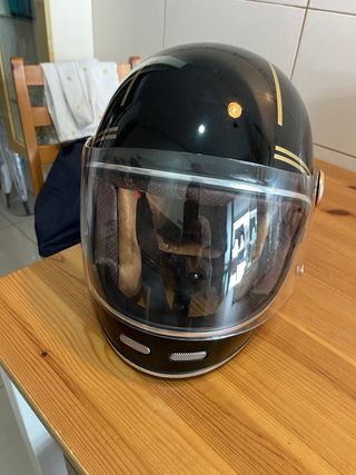 Casco Moto Café Racer Retro Negro Dorado