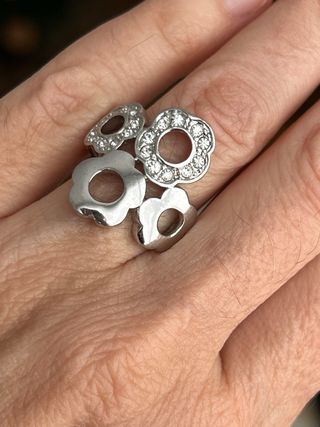 Anillo Acero Flores Cristales
