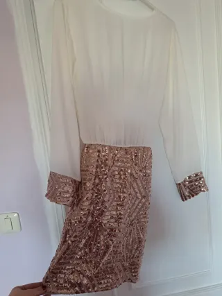 Vestido cóctel blanco y oro Talla S