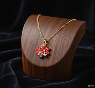 Collar Lirio Oro 18klt Chapado Flores Rojas