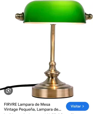 Lámpara de mesa vintage dorada y verde