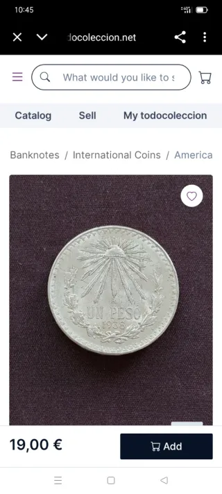 Moneda Un Peso 1938 plata