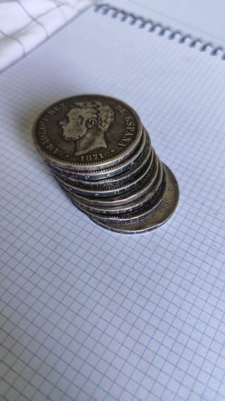 8 Monedas 5 pesetas de plata