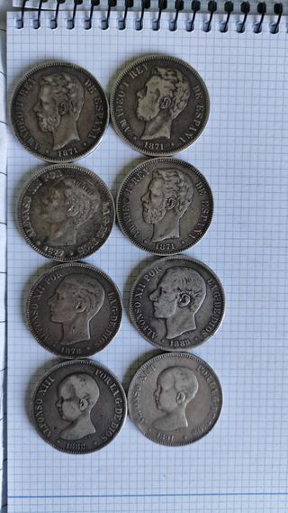 8 Monedas 5 pesetas de plata