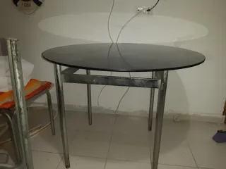 Mesa redonda cristal patas metal