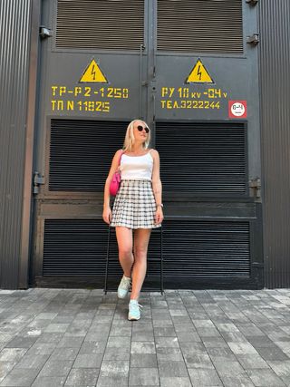 Falda Y2K cuadros blanco y negro