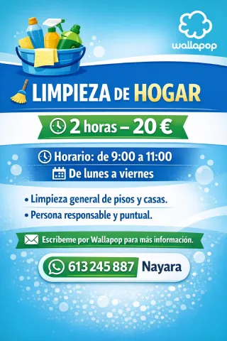 Servicio de limpieza 2 horas = 20€