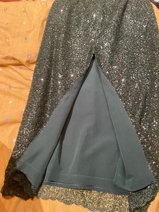 Vestido Rocio Osorno verde lentejuelas plumas